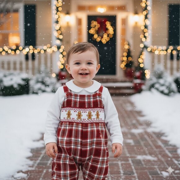 Spinning Grace Other - Classic Christmas Gingerbread Smocked Tartan Jon Jon - Christmas Holiday